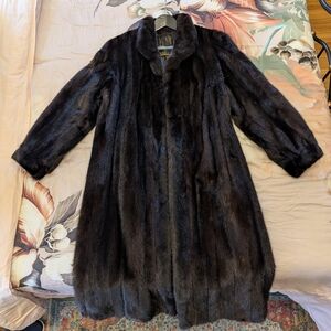 Full Length Mahogany Black-Brown Real Mink Coat